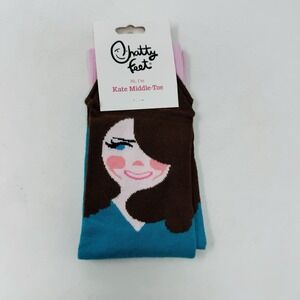British Royals‎ Chatty Feet Kate Middle-Toe Socks Sz 5.5 - 9.5 M Brown, Blue NWT